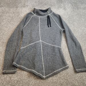 prAna Size Medium Herringbone Cowl Neck Tunic Pullover Gray Athleisure